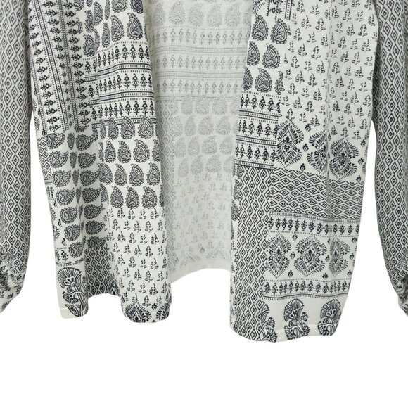 Chicos Open Front Cardigan Womens Size 2 US L Ruched Sleeve Sweater Paisley - Picture 9 of 16